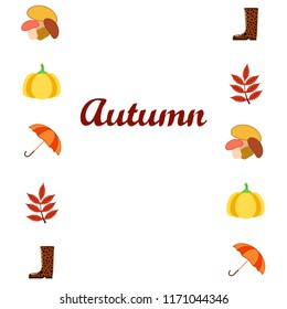 mushrooms pumpkin fallen leaves umbrella rubber boots autumnal vector background