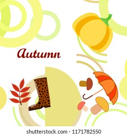 mushrooms pumpkin fallen leaves umbrella rubber boots autumnal vector background