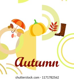 mushrooms pumpkin fallen leaves umbrella rubber boots autumnal vector background