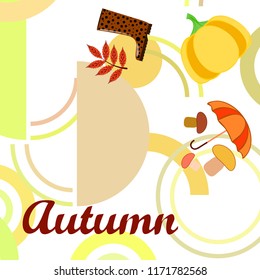mushrooms pumpkin fallen leaves umbrella rubber boots autumnal vector background