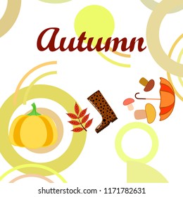 mushrooms pumpkin fallen leaves umbrella rubber boots autumnal vector background