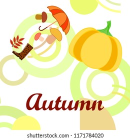 mushrooms pumpkin fallen leaves umbrella rubber boots autumnal vector background