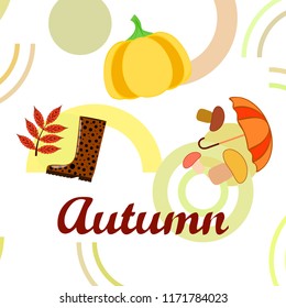 mushrooms pumpkin fallen leaves umbrella rubber boots autumnal vector background