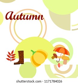 mushrooms pumpkin fallen leaves umbrella rubber boots autumnal vector background