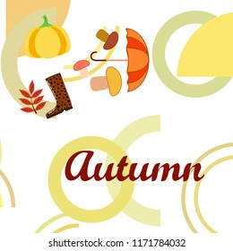 mushrooms pumpkin fallen leaves umbrella rubber boots autumnal vector background