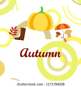 mushrooms pumpkin fallen leaves umbrella rubber boots autumnal vector background