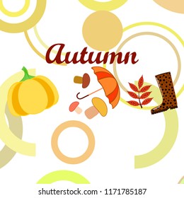 mushrooms pumpkin fallen leaves umbrella rubber boots autumnal vector background