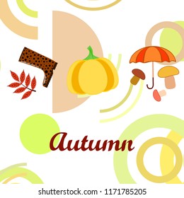 mushrooms pumpkin fallen leaves umbrella rubber boots autumnal vector background