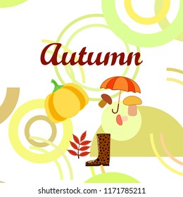 mushrooms pumpkin fallen leaves umbrella rubber boots autumnal vector background