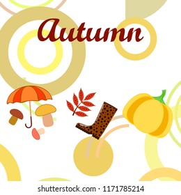 mushrooms pumpkin fallen leaves umbrella rubber boots autumnal vector background
