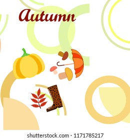 mushrooms pumpkin fallen leaves umbrella rubber boots autumnal vector background