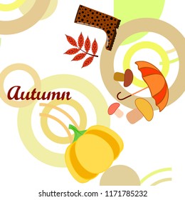 mushrooms pumpkin fallen leaves umbrella rubber boots autumnal vector background
