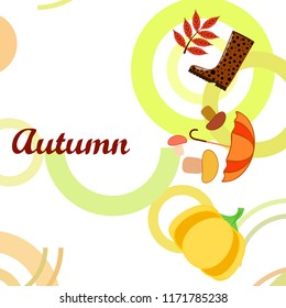 mushrooms pumpkin fallen leaves umbrella rubber boots autumnal vector background mushrooms pumpkin fallen leaves umbrella rubber boots autumnal vector background
