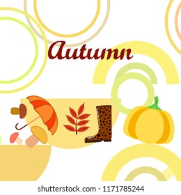 mushrooms pumpkin fallen leaves umbrella rubber boots autumnal vector background