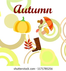 mushrooms pumpkin fallen leaves umbrella rubber boots autumnal vector background