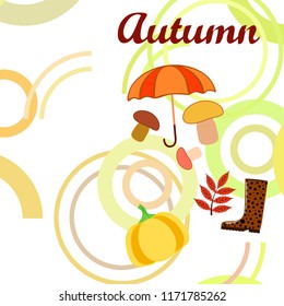 mushrooms pumpkin fallen leaves umbrella rubber boots autumnal vector background