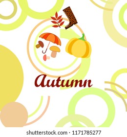 mushrooms pumpkin fallen leaves umbrella rubber boots autumnal vector background