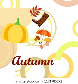 mushrooms pumpkin fallen leaves umbrella rubber boots autumnal vector background