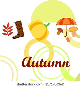 mushrooms pumpkin fallen leaves umbrella rubber boots autumnal vector background
