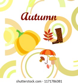 mushrooms pumpkin fallen leaves umbrella rubber boots autumnal vector background