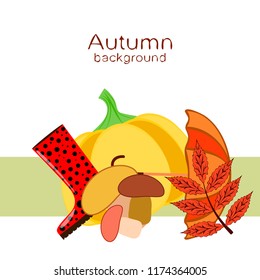 mushrooms pumpkin fallen leaves umbrella rubber boots autumnal vector background