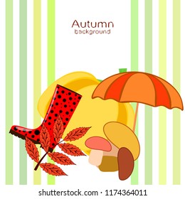 mushrooms pumpkin fallen leaves umbrella rubber boots autumnal vector background