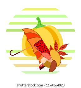 mushrooms pumpkin fallen leaves umbrella rubber boots autumnal vector background