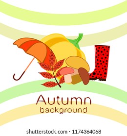 mushrooms pumpkin fallen leaves umbrella rubber boots autumnal vector background
