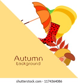 mushrooms pumpkin fallen leaves umbrella rubber boots autumnal vector background
