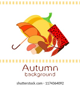 mushrooms pumpkin fallen leaves umbrella rubber boots autumnal vector background
