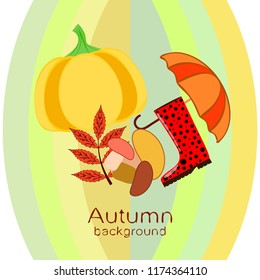 mushrooms pumpkin fallen leaves umbrella rubber boots autumnal vector background