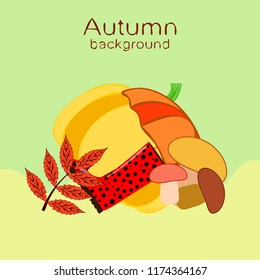 mushrooms pumpkin fallen leaves umbrella rubber boots autumnal vector background