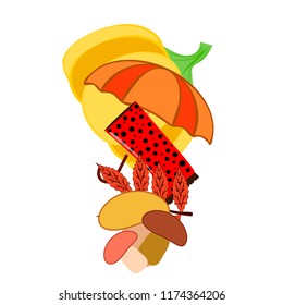 mushrooms pumpkin fallen leaves umbrella rubber boots autumnal vector background