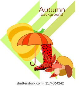 mushrooms pumpkin fallen leaves umbrella rubber boots autumnal vector background
