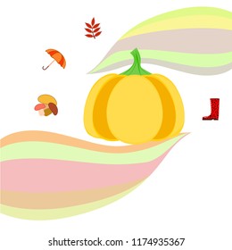mushrooms pumpkin fallen leaves umbrella rubber boots autumnal vector background