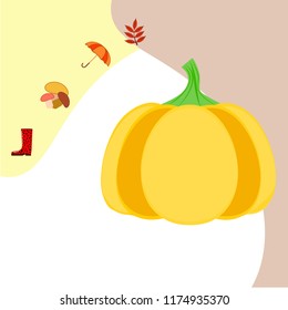 mushrooms pumpkin fallen leaves umbrella rubber boots autumnal vector background