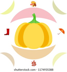 mushrooms pumpkin fallen leaves umbrella rubber boots autumnal vector background