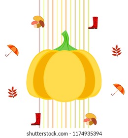 mushrooms pumpkin fallen leaves umbrella rubber boots autumnal vector background
