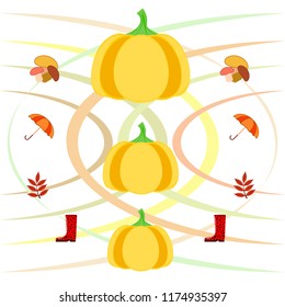 mushrooms pumpkin fallen leaves umbrella rubber boots autumnal vector background