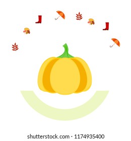 mushrooms pumpkin fallen leaves umbrella rubber boots autumnal vector background