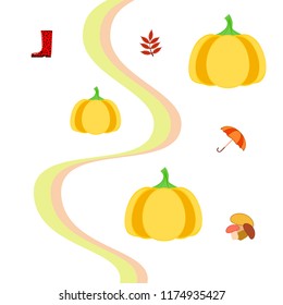 mushrooms pumpkin fallen leaves umbrella rubber boots autumnal vector background
