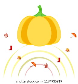 mushrooms pumpkin fallen leaves umbrella rubber boots autumnal vector background