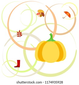 mushrooms pumpkin fallen leaves umbrella rubber boots autumnal vector background