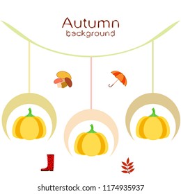 mushrooms pumpkin fallen leaves umbrella rubber boots autumnal vector background