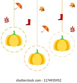 mushrooms pumpkin fallen leaves umbrella rubber boots autumnal vector background