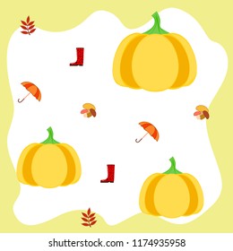 mushrooms pumpkin fallen leaves umbrella rubber boots autumnal vector background