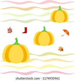 mushrooms pumpkin fallen leaves umbrella rubber boots autumnal vector background