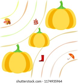 mushrooms pumpkin fallen leaves umbrella rubber boots autumnal vector background