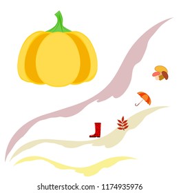 mushrooms pumpkin fallen leaves umbrella rubber boots autumnal vector background