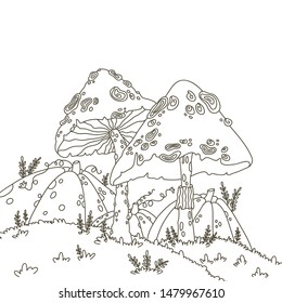 Mushrooms and pumpkins. Hand drawn vector EPS 10 illustration.